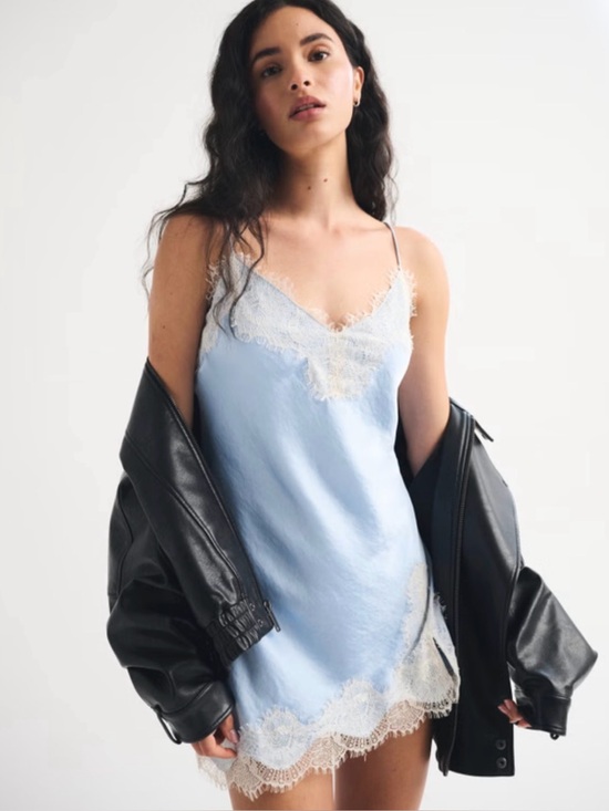 Dresses & Skirts - Abercrombie Light Blue Lace Trim Satin Chemise Slip Dress - Women Intimates